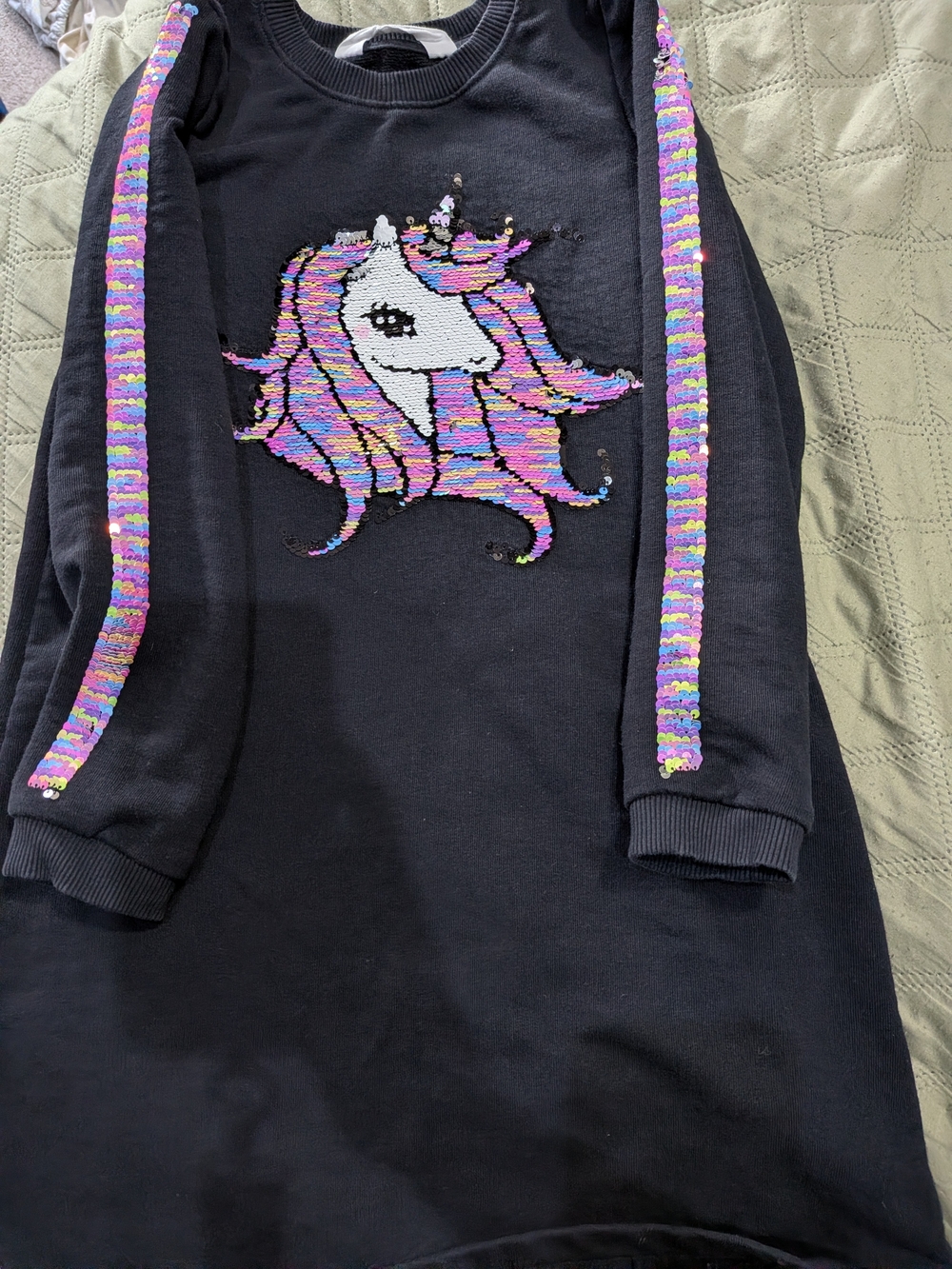 Flip-Sequin Unicorn Sweatshirt Dress - Multicolor Sequins